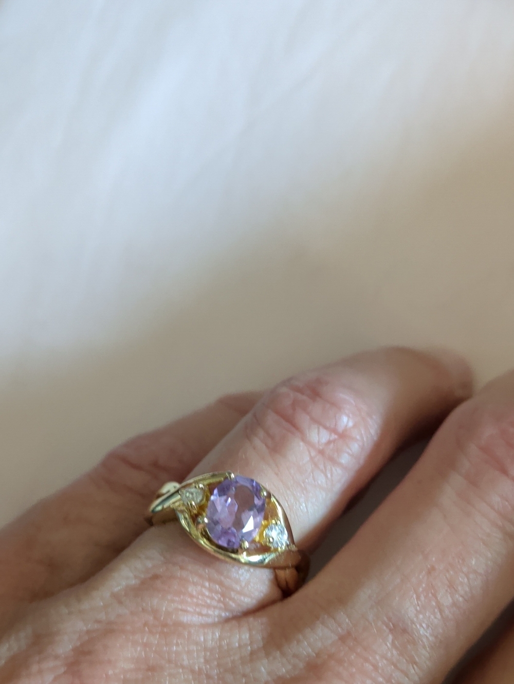 Gold Ring with Purple Stone and Accent Diamonds - Women Jewelry